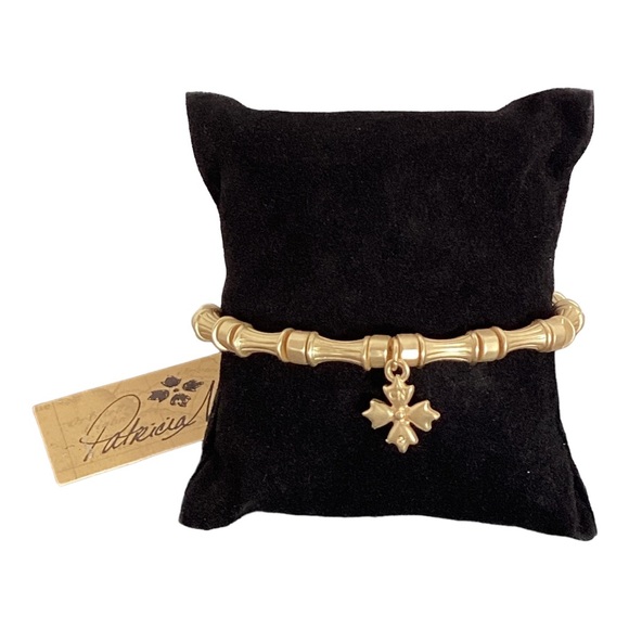 Patricia Nash Egyptian Gold Tone Bamboo Link Stretch Bracelet - Picture 3 of 10